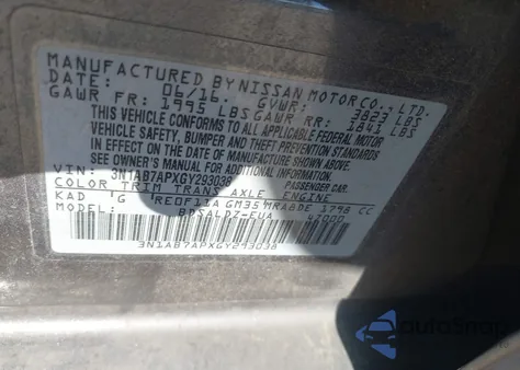 2016 Nissan Sentra Sv from USA, damaged, VIN 3N1AB7APXGY293038